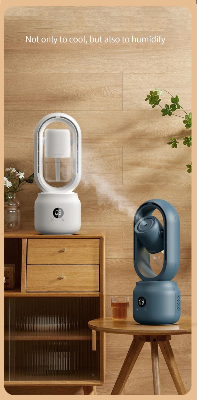 300ml 2 σε 1 κλιματιστικό υγραντήρα Vaneless ανεμιστήρα 2000mAh επαναφορτιζόμενη μπαταρία 2